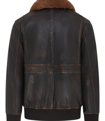Men's Brown Leather Bomber Sheepskin Collar G-1 Pilot Jacket - Trick