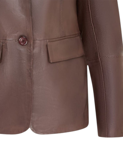 Womens Soft Leather Blazer Jacket-Apeldoorn - Conker Brown