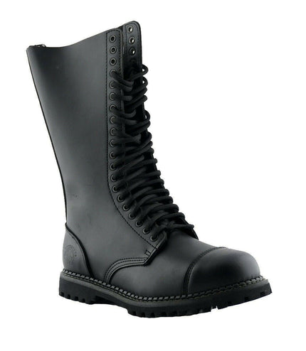 Grinders Unisex Black Leather Mid-Calf Punk Military Boots - King CS