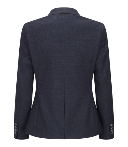 Women's Tailored Fit Tweed Navy Check Blazer Wool Jacket