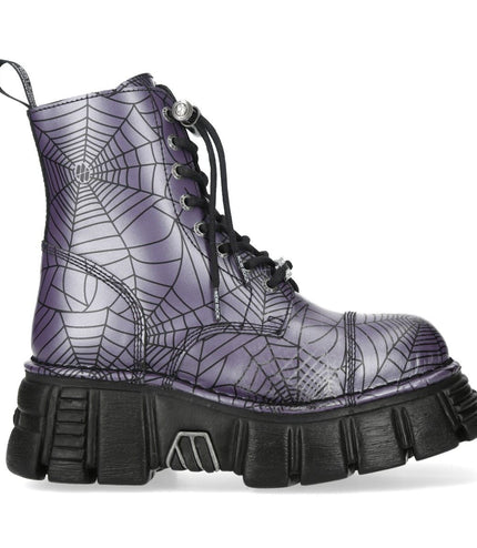 New Rock Purple Leather Gothic Military Biker Boots - MILI083CCT-C122