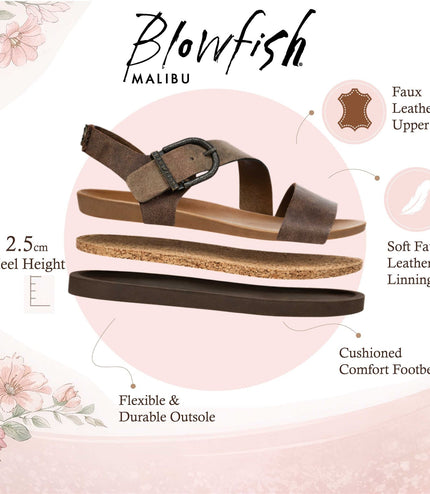 Blowfish Malibu Women's Brown Silver Footbed Strappy Flat Sandals - Lance