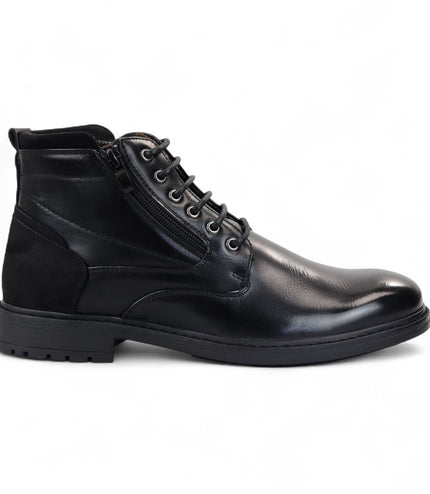 Men's Black Biker Lace-Up Ankle Boots