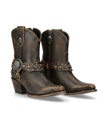 New Rock Brown Leather Pointed Cowboy Boots - WSTM005-S2