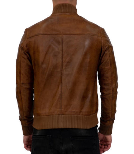 Mens Retro MA-1 Leather Bomber Jacket-Arlington