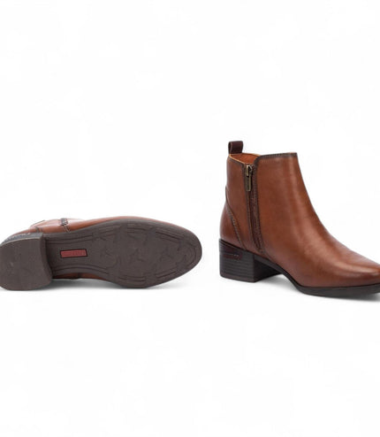 Pikolinos Women's Cuero Brown Leather Zip Heel Ankle Boots - Malaga