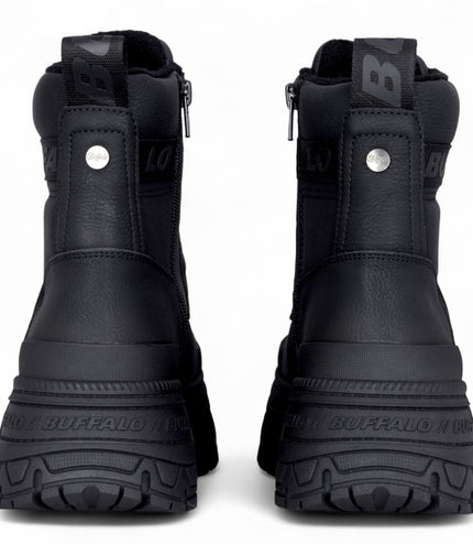 Buffalo Womens Black Chunky Platform Front Zip High Ankle Combat Boots - Fusion