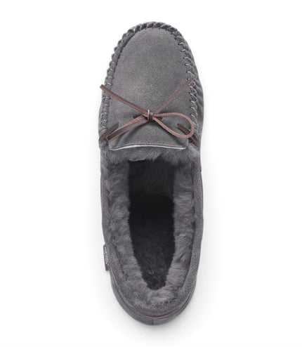 Men’s Grey Genuine Sheepskin Moccasin Winter Slippers - Flint