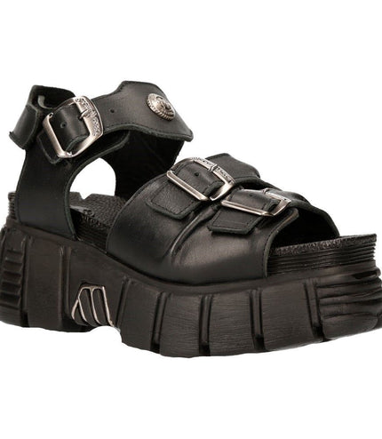 New Rock Unisex Metallic Black Punk Sandal Boots - M-BIOS101-C2