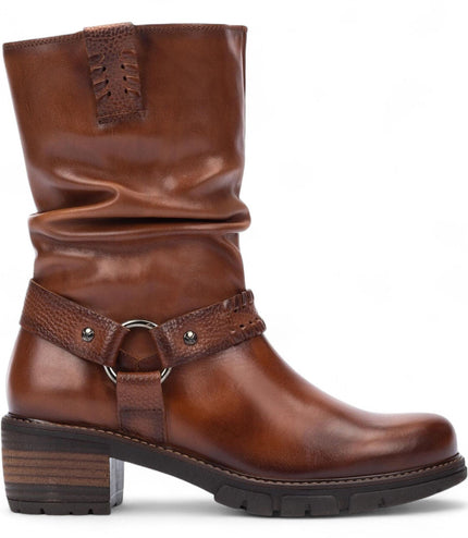 Pikolinos Women's Mid-Calf Cuero Brown Leather Tall Ankle Boots - San Sebastia