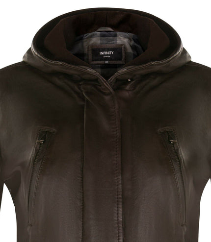 Womens Mid Length Hooded Parka Jacket-Oakengates - Brown