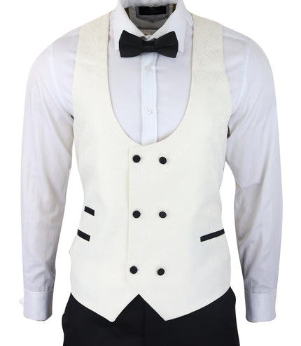 Mens Beige Tuxedo Blazer Waistcoat Brocade Ivory Satin Paisley Dinner Jacket
