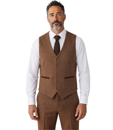 Men's Brown 3 Piece Tweed Herringbone Formal Suit -  IM4