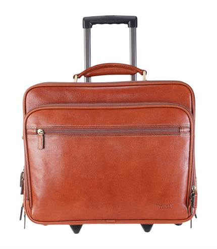Genuine Leather Tan Wheel Laptop Briefcase Travel Cabin Pilot Bag - Nomad
