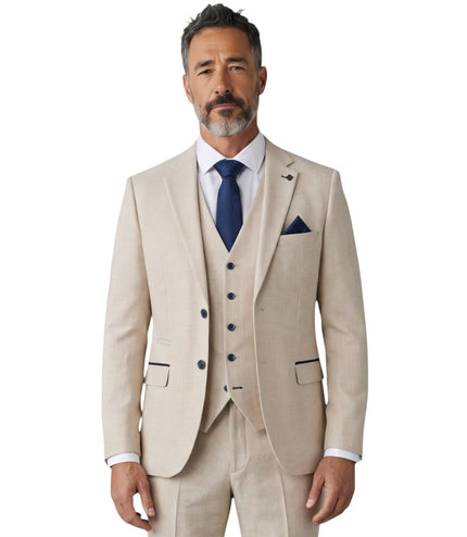 Men's Cream Checked Tailored Fit Suit - Regent