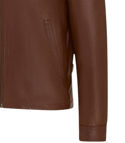 Mens Leather Tan Harrington Collar Biker Jacket - Arick