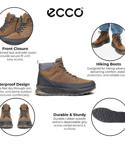 Ecco Men's Waterproof Black Tan Leather Outdoor Walking Boots - Byway 2.0