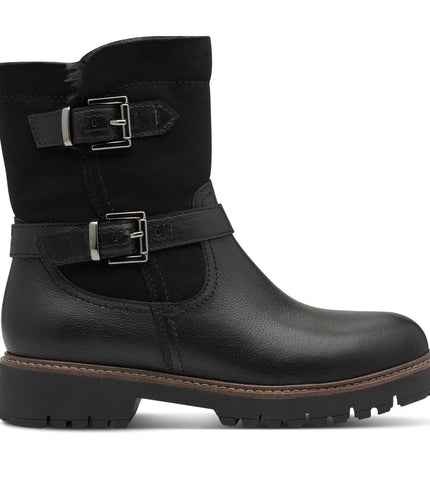 Tamaris Womens Winter Black Leather Buckle Zip Biker Ankle Boots