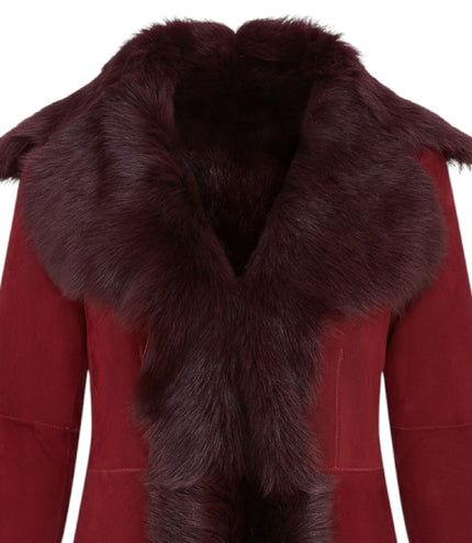 Womens Toscana Sheepskin Suede Trench Coat-Tbilisi - Burgundy