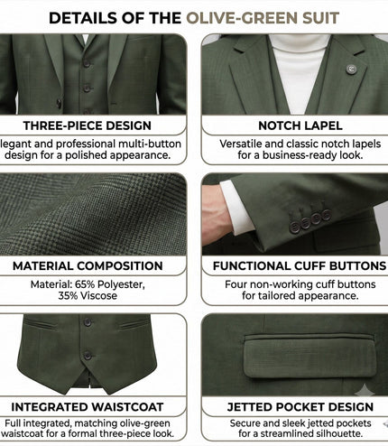 Women's Olive Three Piece Check Tailored Suit - TPW-53