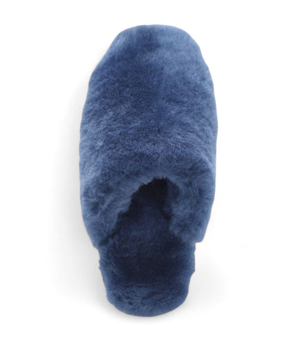 Women's Sheepskin Slippers Navy Warm Winter Fur Mule - Aurora