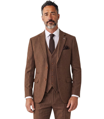 Men's Brown 3 Piece Tweed Herringbone Formal Suit -  IM4