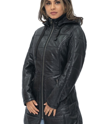 Women's Leather Quilted Parka Coat-Allentown