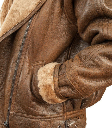 Womens B3 Sheepskin Leather Flying Jacket-Bergamo - Brown Ginger