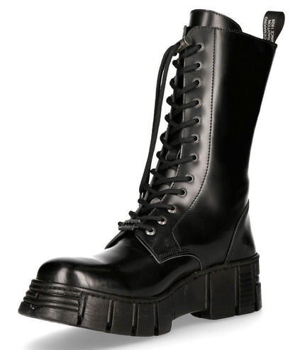 New Rock Boots Leather Mid-Calf Tower Biker Boots- M-Wall027N-C2