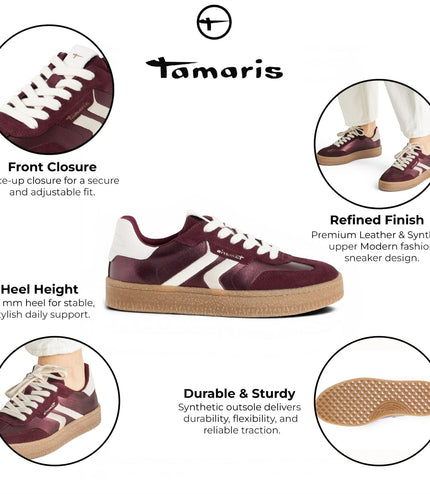 Tamaris Women's Burgundy Red Leather Trainers Sneaker Shoes - 23723-44