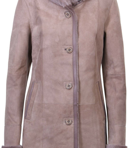 Womens Suede Merino Sheepskin Parka Coat-Tripoli - Taupe