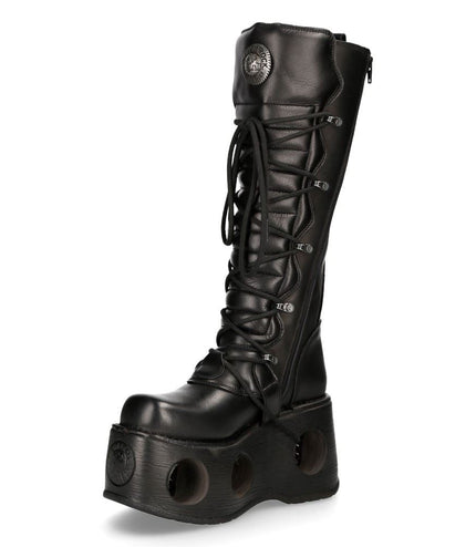 New Rock M-272-S2 Neptuno Metallic Knee High Black Leather Gothic Boots