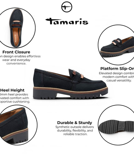 Tamaris Women's Blue Suede Leather Loafer Casual Shoes - 24722-43