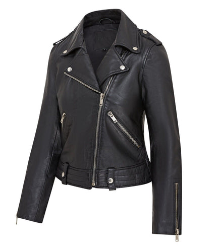Womens Black Leather Brando Jacket - Chennai
