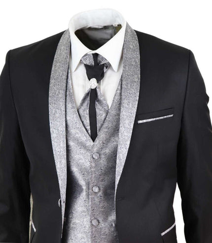 Men's 4 Piece Black Tailored Wedding Suit