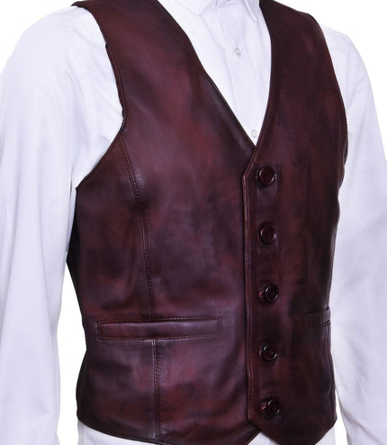 Mens Classic Leather Waistcoat-Chester - Brown