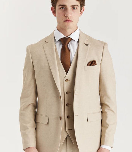 Men's Beige Lightweight Stitched Lapel Blazer