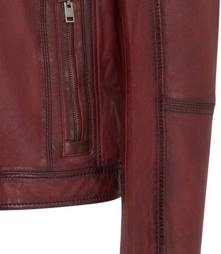 Men's Vintage Classic Short Soft Leather Biker Jacket - Ox Red