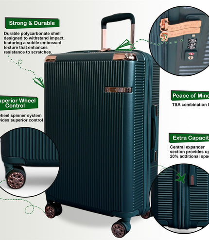 Cowra Set of 3 Hard Shell Suitcase in Dark Green