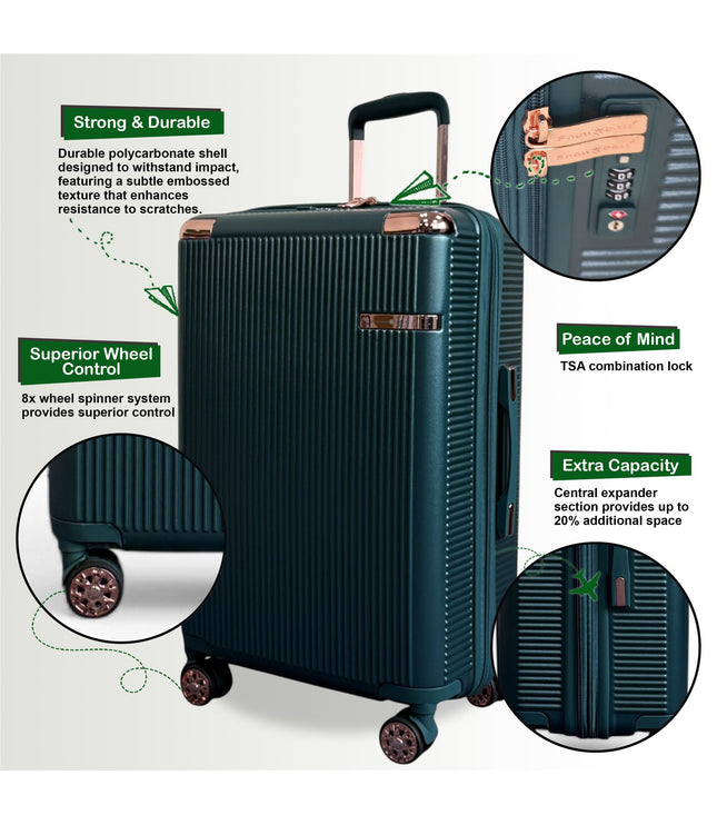 Cowra Set of 3 Hard Shell Suitcase in Dark Green