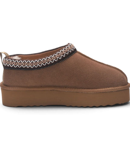 Women’s Chestnut Tan Genuine Sheepskin Real Fur Winter Platform Slippers - Polar