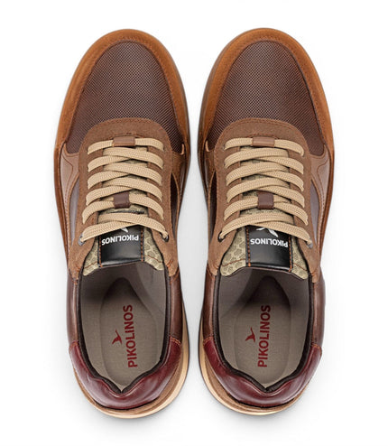 Pikolinos Men's Brown Leather Trainers Sneaker Lace-Up Shoes - Teide