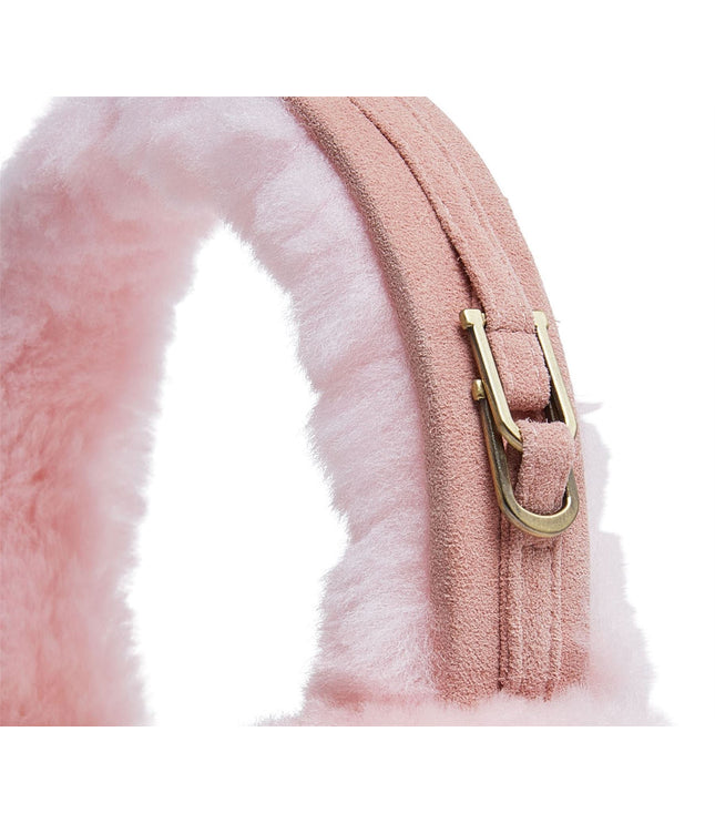 Womens Sheepskin Shearling Winter Ear Muffs Warm Comfortable - Blush Pink