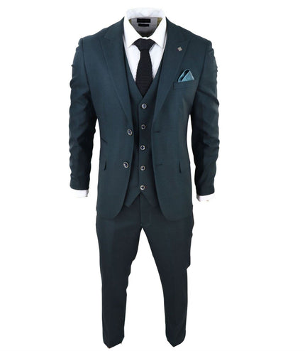 Mens Olive Green 3 Piece Check Tailored Fit Suit