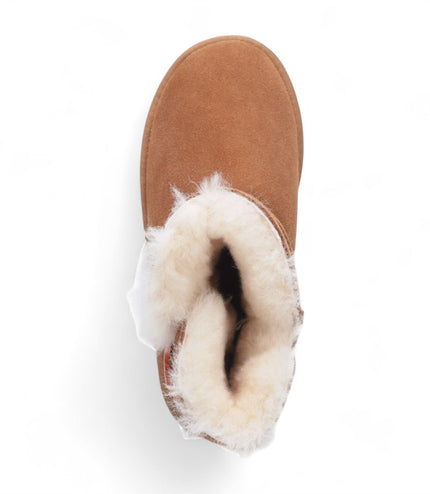 Women's Sheepskin Suede Tan Brown Ankle Bootie Warm Winter Boots - Alpine