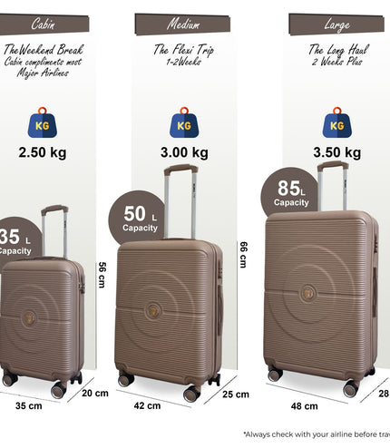 Seto Set of 3 Hard Shell Suitcase in Gold