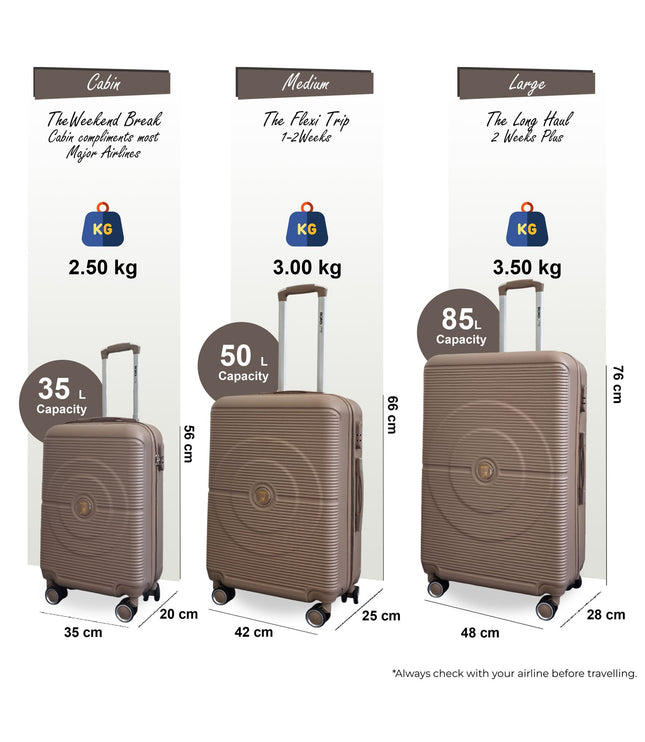 Seto Set of 3 Hard Shell Suitcase in Gold