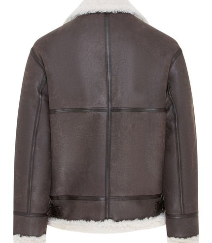Mens Creck Brown Warm Sheepskin Aviator Zip-Up Flight Jacket-Harrogate