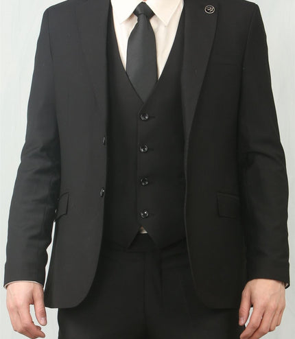 Men's Black 3 Piece Formal Classic Prom Suit Workwear