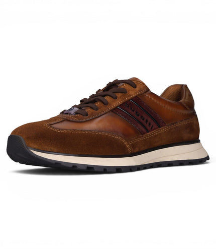 Bugatti Men's Tan Brown Leather Lace-Up Trainer Sneaker Shoes - Timon